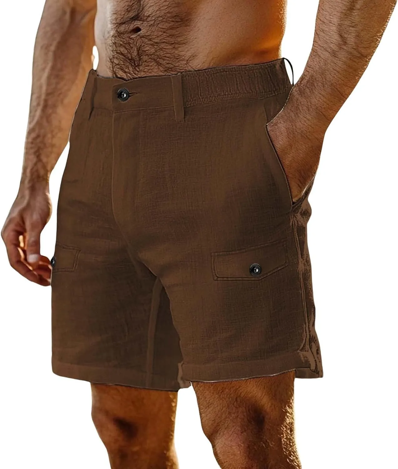 Mens Summer Shorts 2025 Front Button Texture Relaxed Fit Lightweight Cool Lounge Cargo Pants Beach Shorts with Pocket