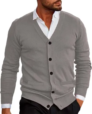 Mens V Neck Cardigan Sweater Casual Lightweight Button Down Loose Knitwear Open Front Knitted Sweaters with Buttons