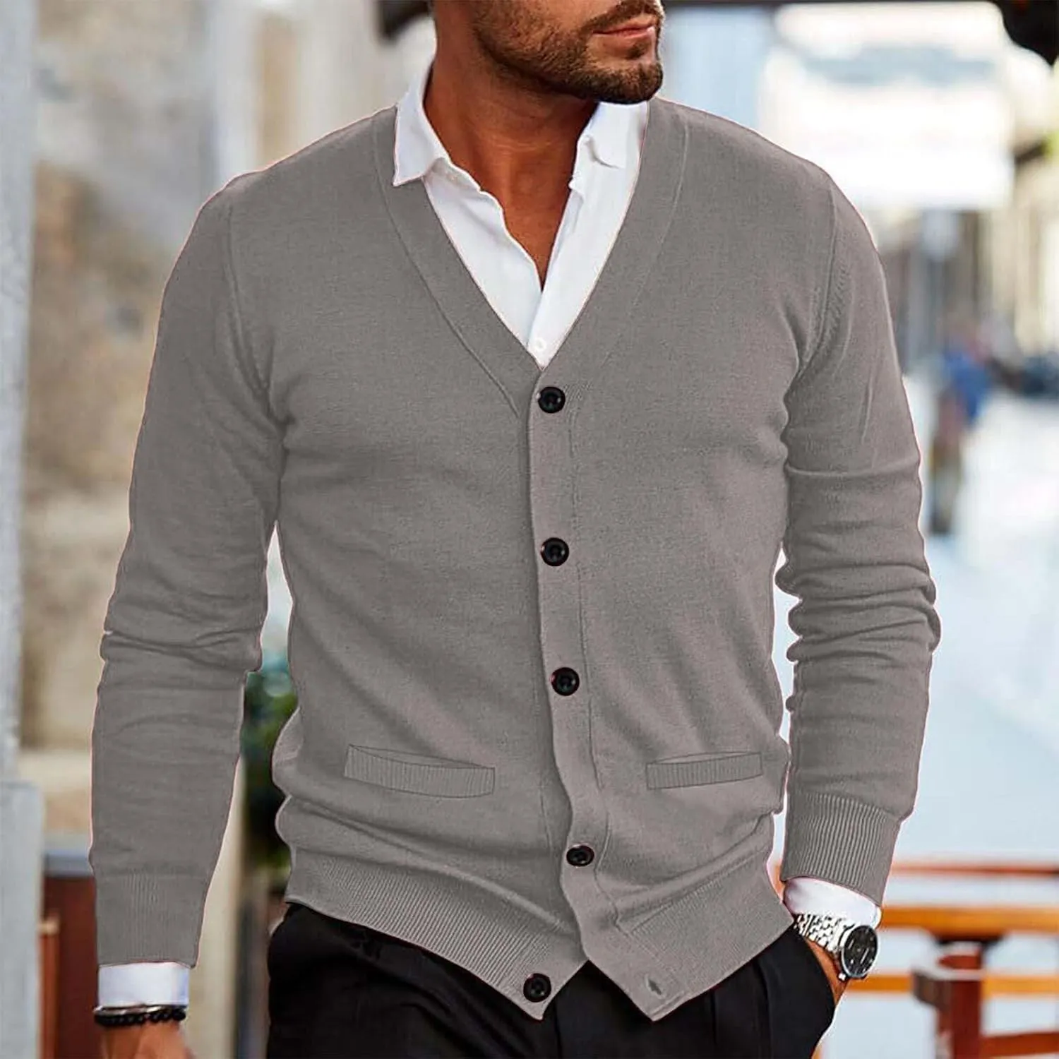 Mens V Neck Cardigan Sweater Casual Lightweight Button Down Loose Knitwear Open Front Knitted Sweaters with Buttons