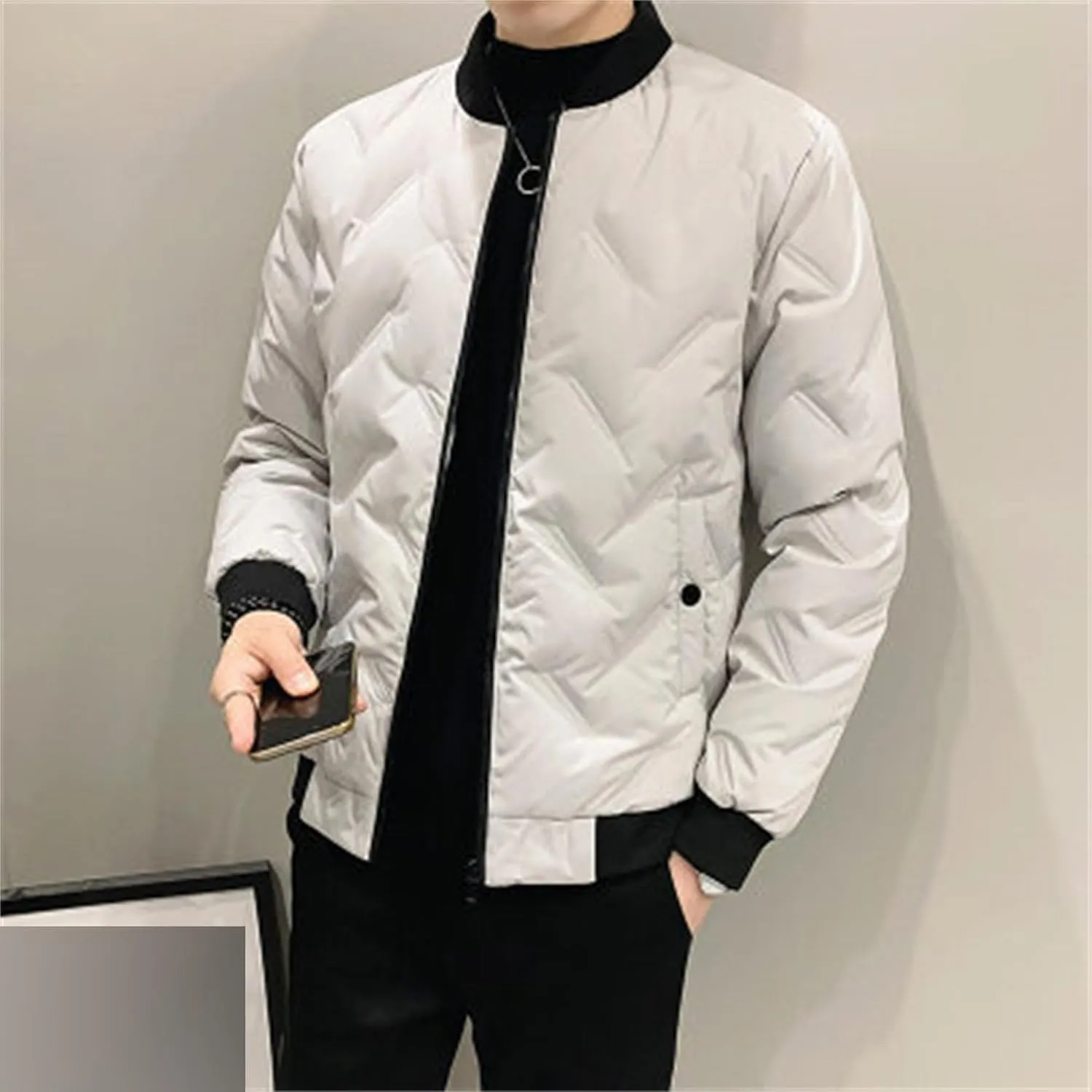 Men's Windproof Warm Padded Coat Cotton Diamond Quilted Jacket Flight Bomber Lightweight Varsity Jackets
