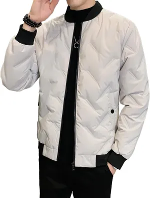 Men's Windproof Warm Padded Coat Cotton Diamond Quilted Jacket Flight Bomber Lightweight Varsity Jackets