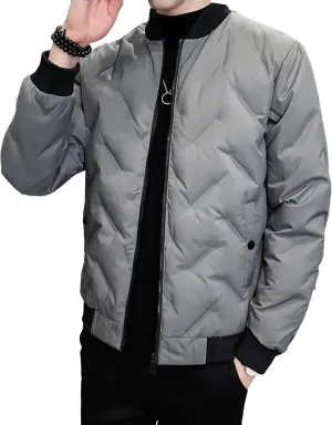 Men's Windproof Warm Padded Coat Cotton Diamond Quilted Jacket Flight Bomber Lightweight Varsity Jackets