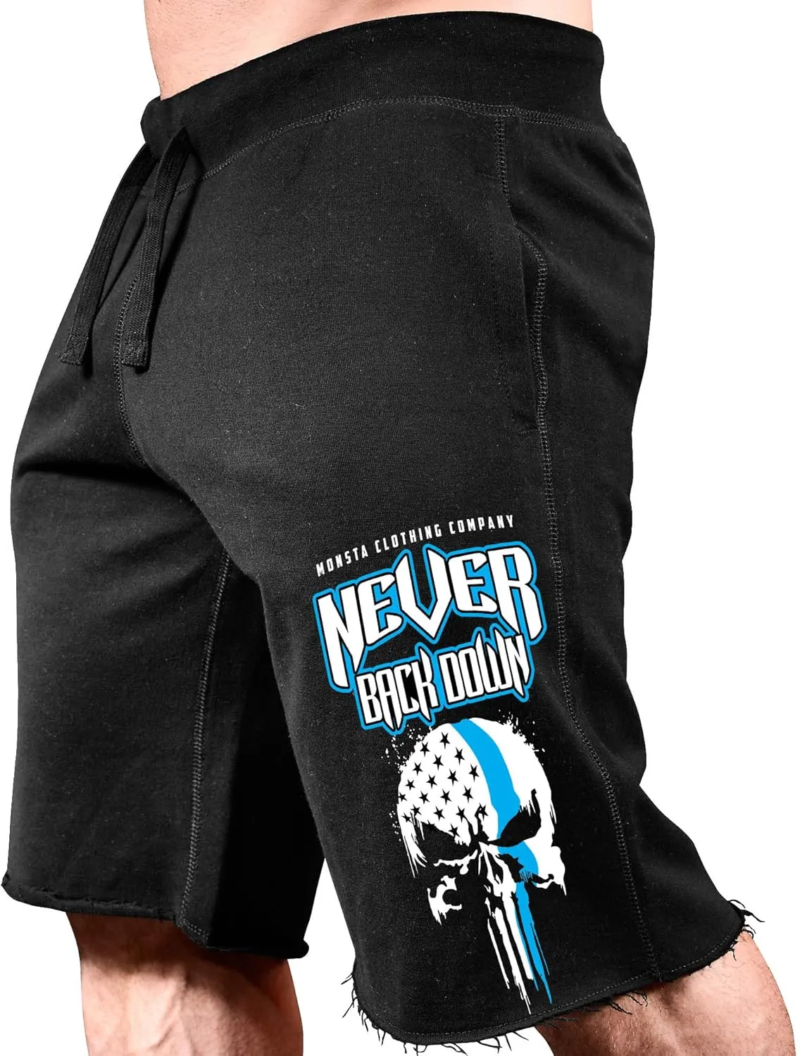 Mens Workout (Never Back Down) Sweat Shorts (A:WT/BL)