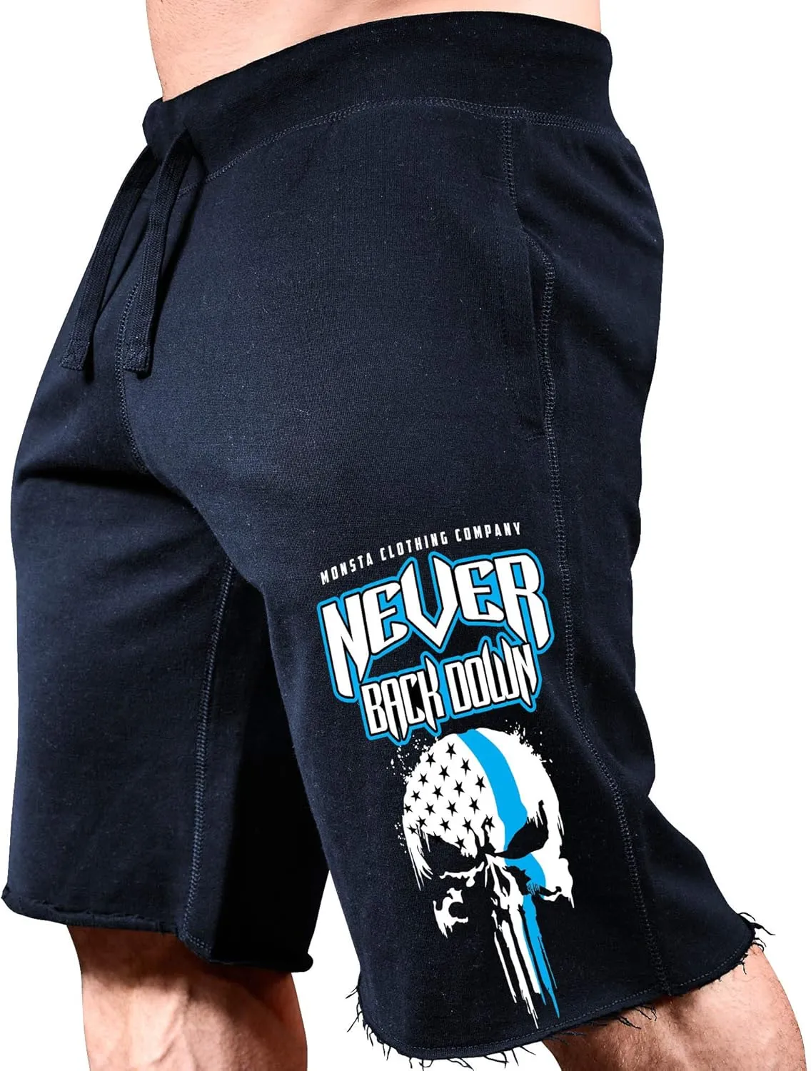 Mens Workout (Never Back Down) Sweat Shorts (A:WT/BL)
