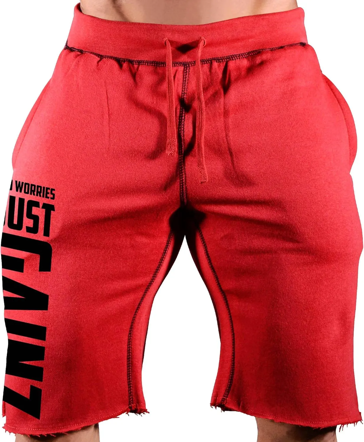 Mens Workout (No Worries-Just Gainz) Gym Sweat Shorts (A:BK)