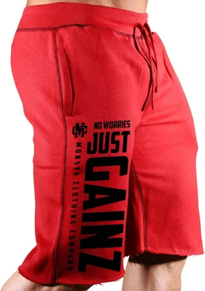 Mens Workout (No Worries-Just Gainz) Gym Sweat Shorts (A:BK)