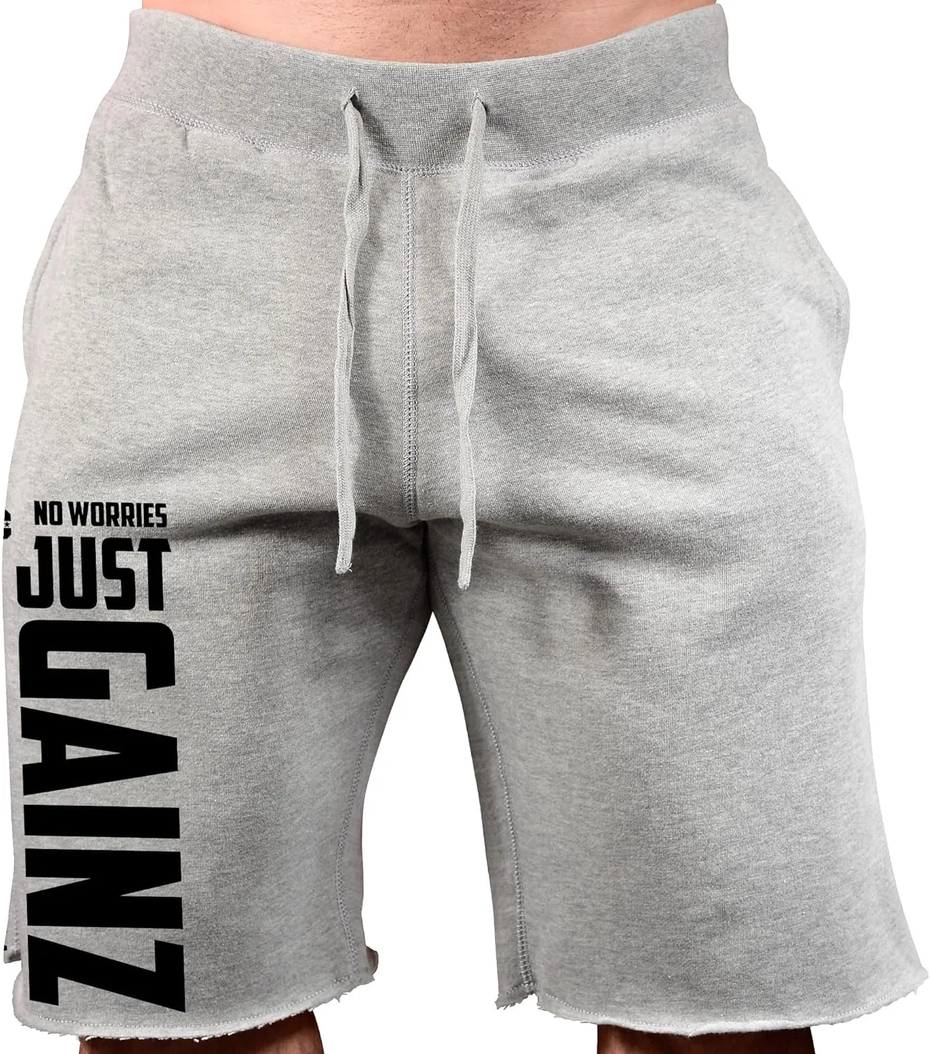 Mens Workout (No Worries-Just Gainz) Gym Sweat Shorts (A:BK)
