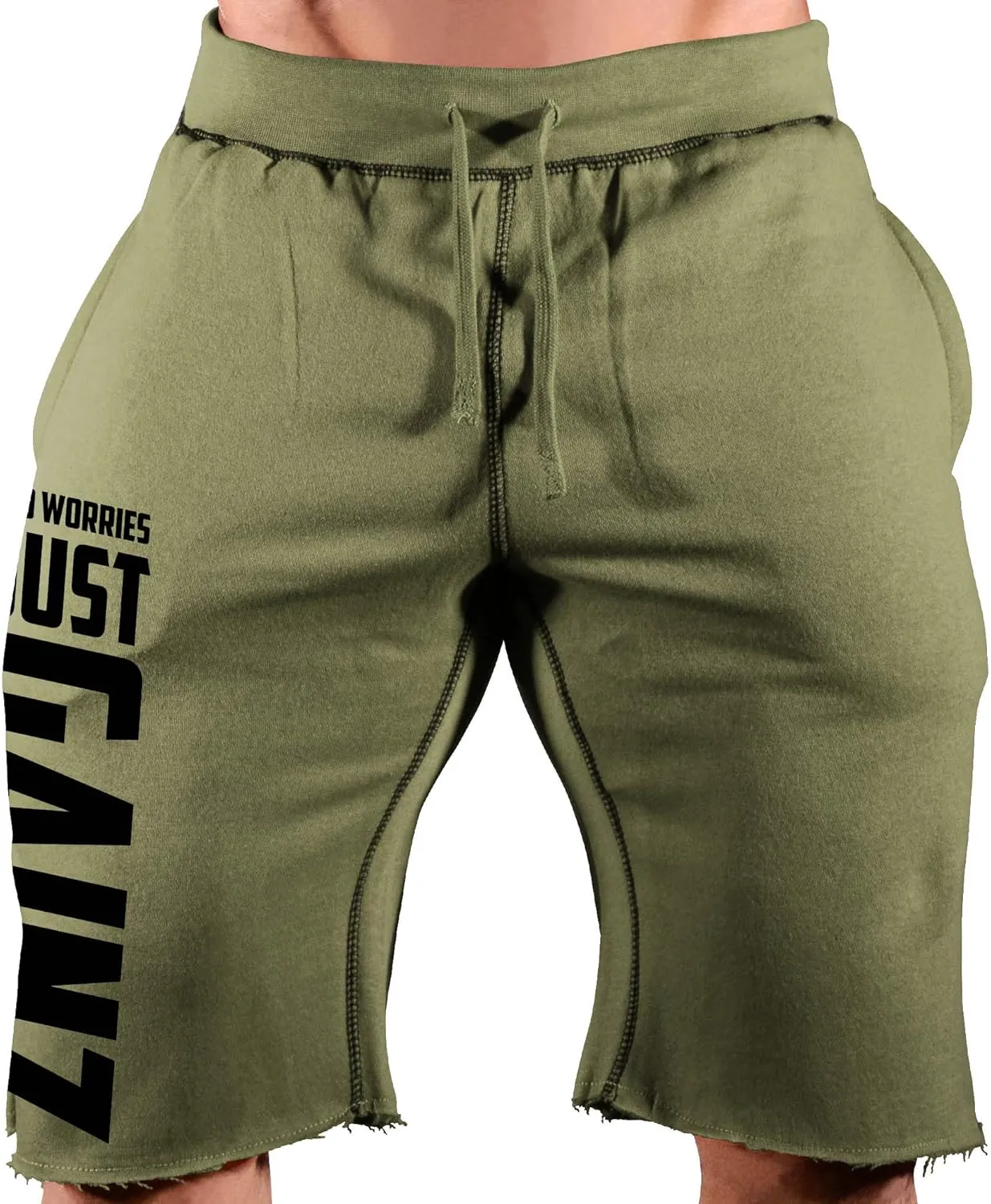 Mens Workout (No Worries-Just Gainz) Gym Sweat Shorts (A:BK)