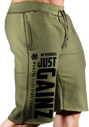 Mens Workout (No Worries-Just Gainz) Gym Sweat Shorts (A:BK)