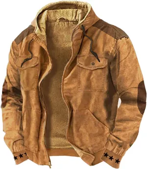 Mens Zip Up Western Tactical Jackets Vintage Distressed Fleece Lined Trucker Jackets Suede Winter Warm Chore Coats