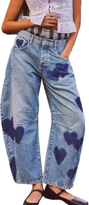 Mid Rise Barrel Jeans for Women Wide Leg Mid Waist Denim Pants Y2k Baggy Boyfriend Relax Fit Trouser Ankle Pants