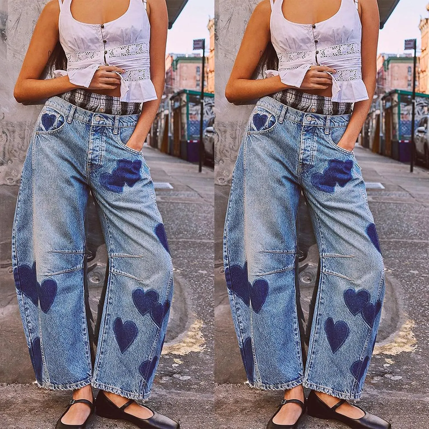 Mid Rise Barrel Jeans for Women Wide Leg Mid Waist Denim Pants Y2k Baggy Boyfriend Relax Fit Trouser Ankle Pants