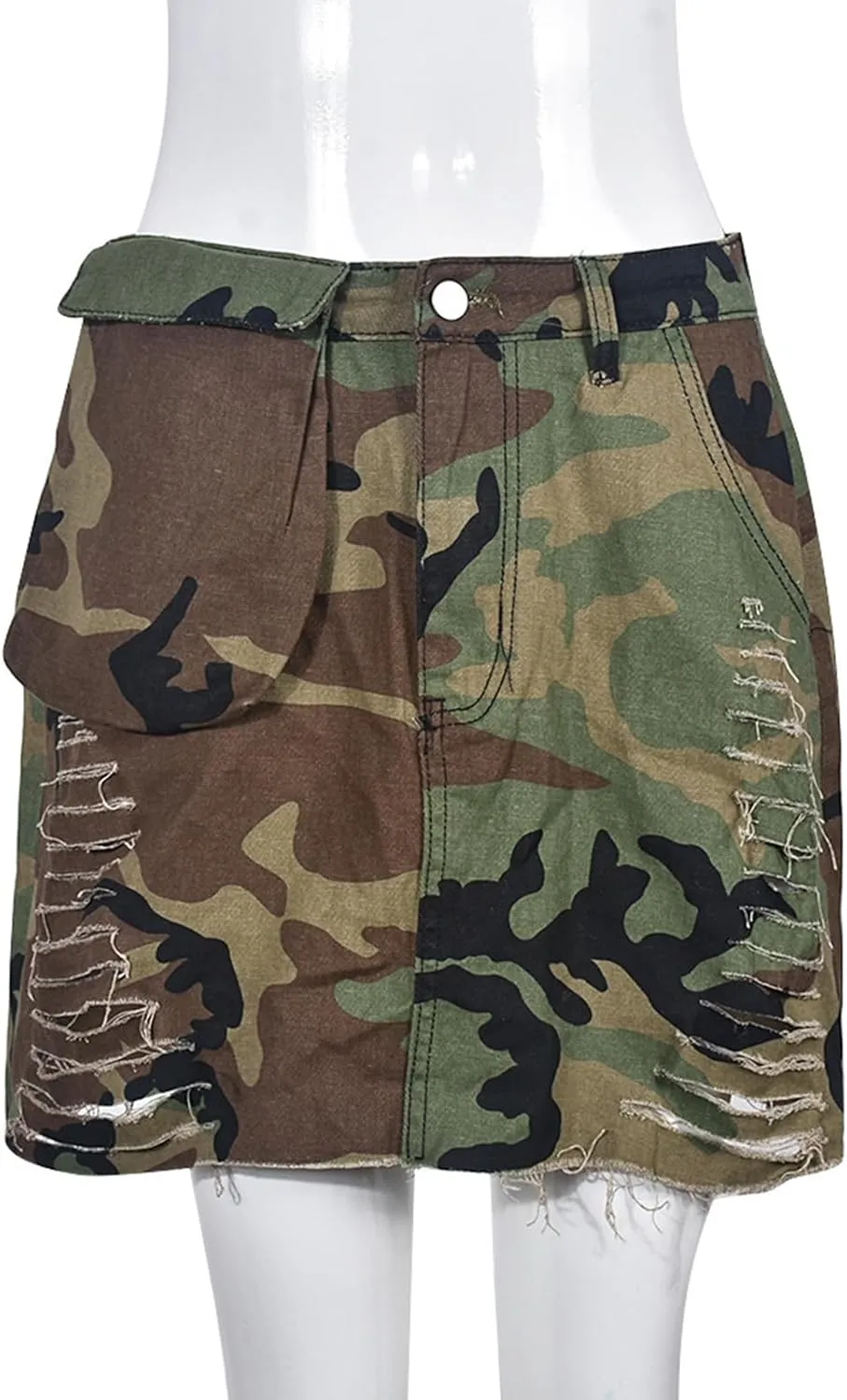 Molisry Women's Camo Cargo Skirt Sexy Camouflage High Waisted Army Fatigue Frayed Mini Tennis Skirt 2025