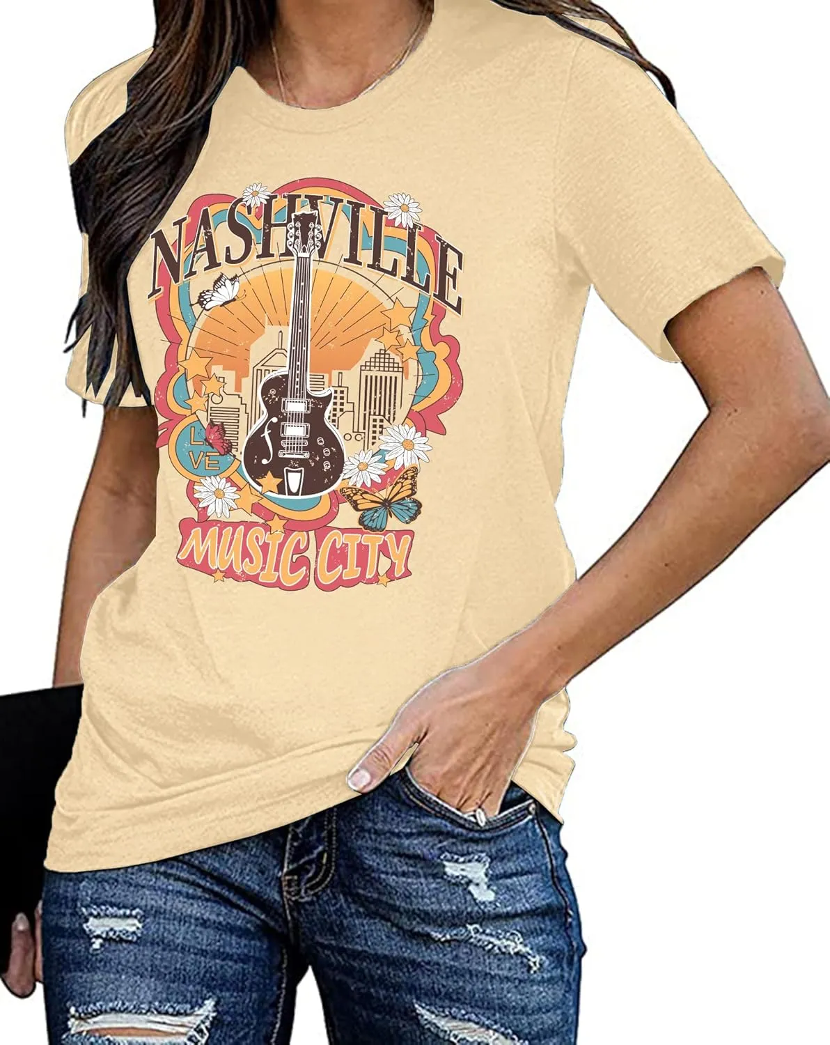 Nashville Shirts for Women Country Music Shirt Vintage Graphic Tees Tennessee Concert Outfit Tshirt Country Tops