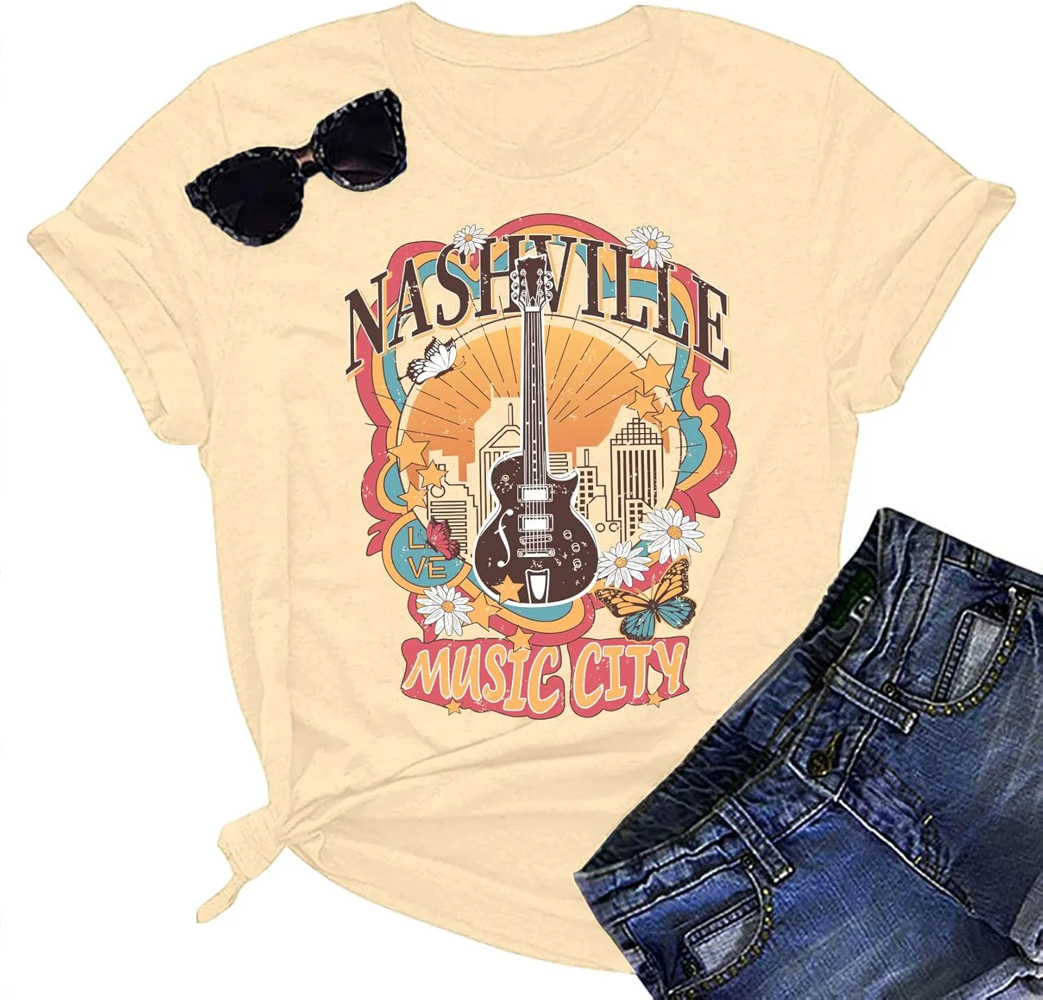 Nashville Shirts for Women Country Music Shirt Vintage Graphic Tees Tennessee Concert Outfit Tshirt Country Tops