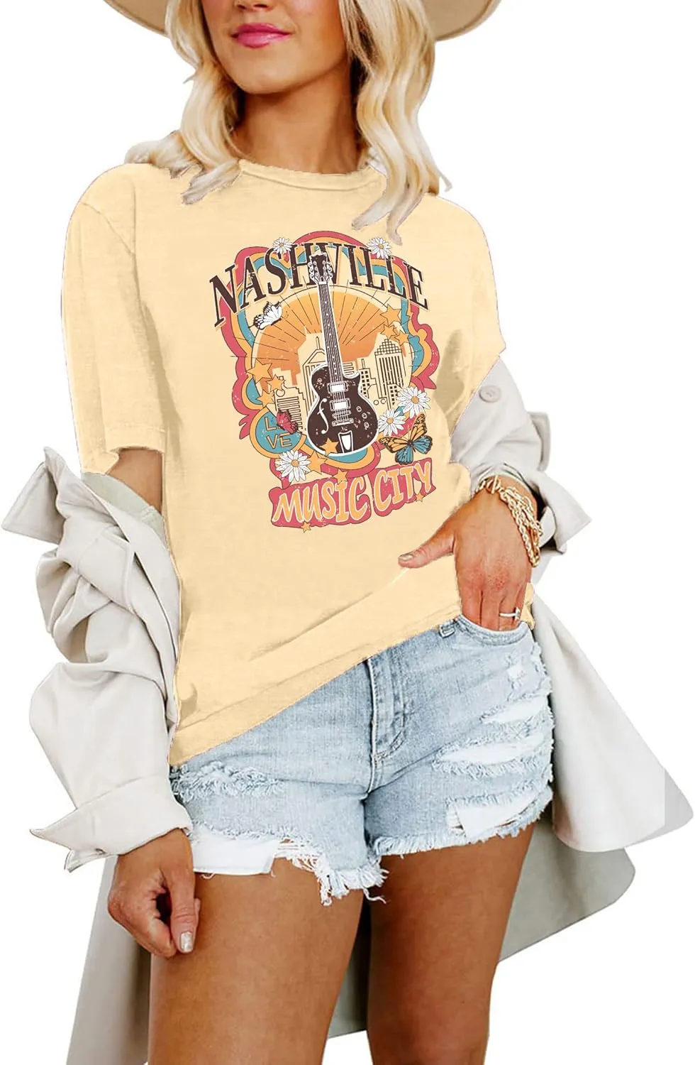 Nashville Shirts for Women Country Music Shirt Vintage Graphic Tees Tennessee Concert Outfit Tshirt Country Tops