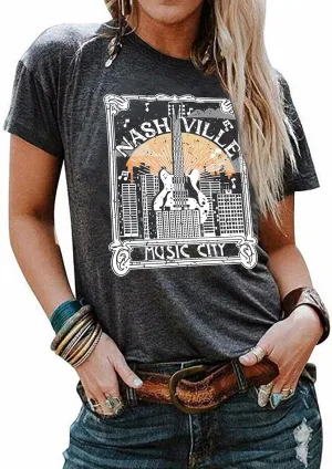 Nashville Shirts for Women Country Music Shirt Vintage Graphic Tees Tennessee Concert Outfit Tshirt Country Tops