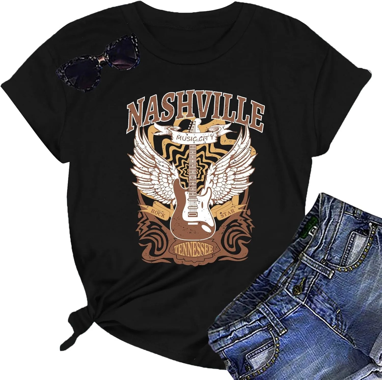 Nashville Shirts for Women Country Music Shirt Vintage Graphic Tees Tennessee Concert Outfit Tshirt Country Tops