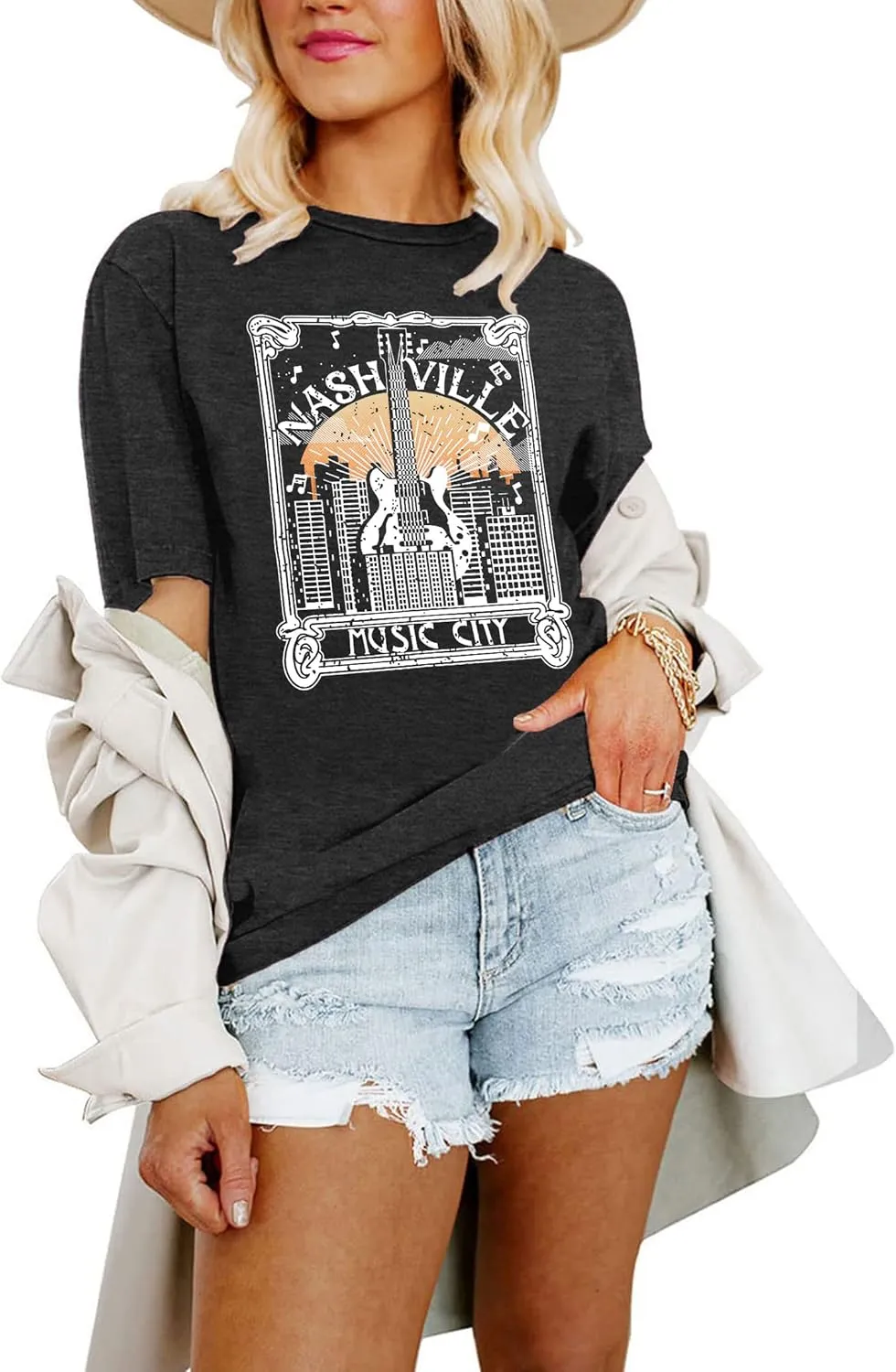 Nashville Shirts for Women Country Music Shirt Vintage Graphic Tees Tennessee Concert Outfit Tshirt Country Tops