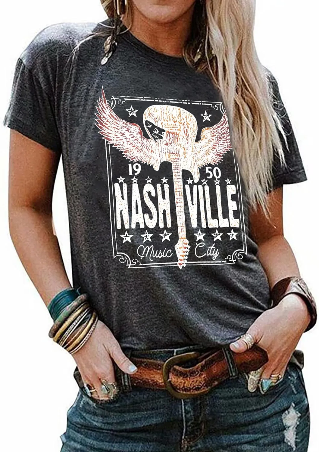 Nashville Shirts for Women Country Music Shirt Vintage Graphic Tees Tennessee Concert Outfit Tshirt Country Tops
