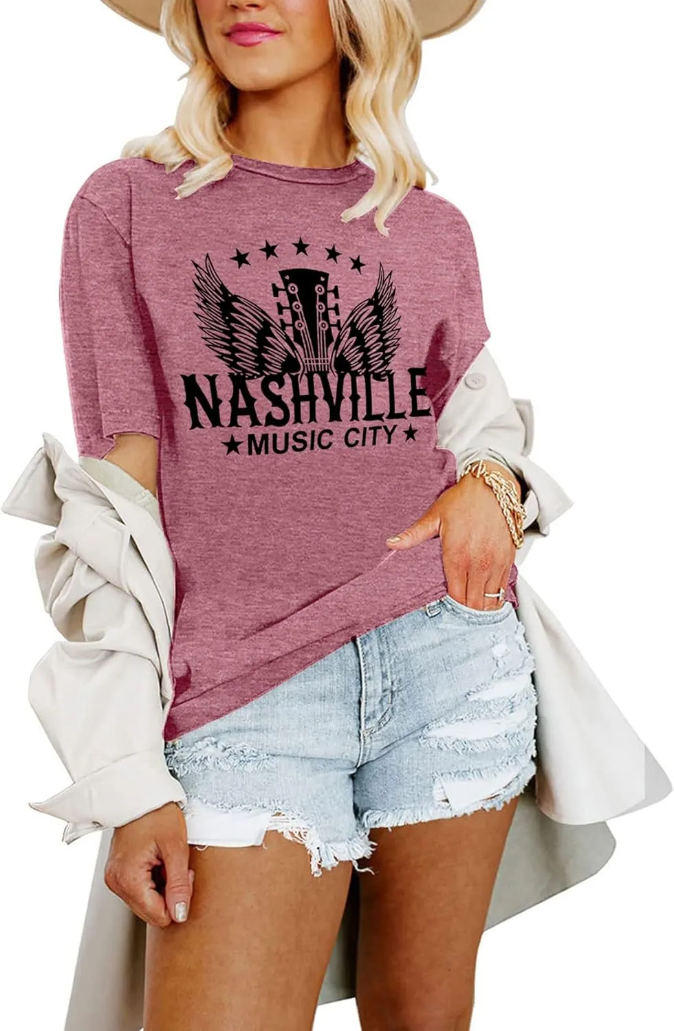 Nashville Shirts for Women Country Music Shirt Vintage Graphic Tees Tennessee Concert Outfit Tshirt Country Tops