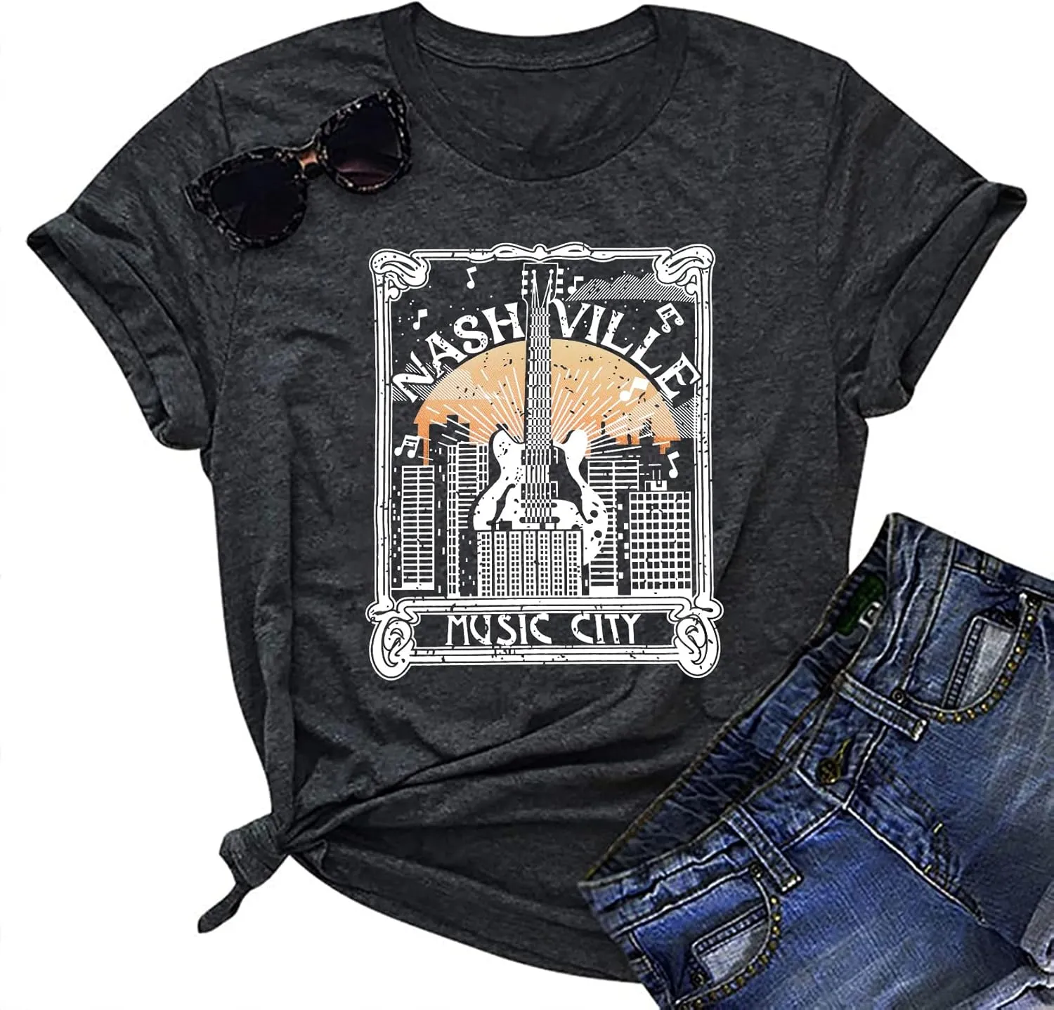 Nashville Shirts for Women Country Music Shirt Vintage Graphic Tees Tennessee Concert Outfit Tshirt Country Tops