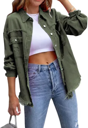 Oversized Denim Jackets For Women Trendy,Casual Long Boyfriend Distresse Shacket Jean Jacket Fall Western Biker Coat