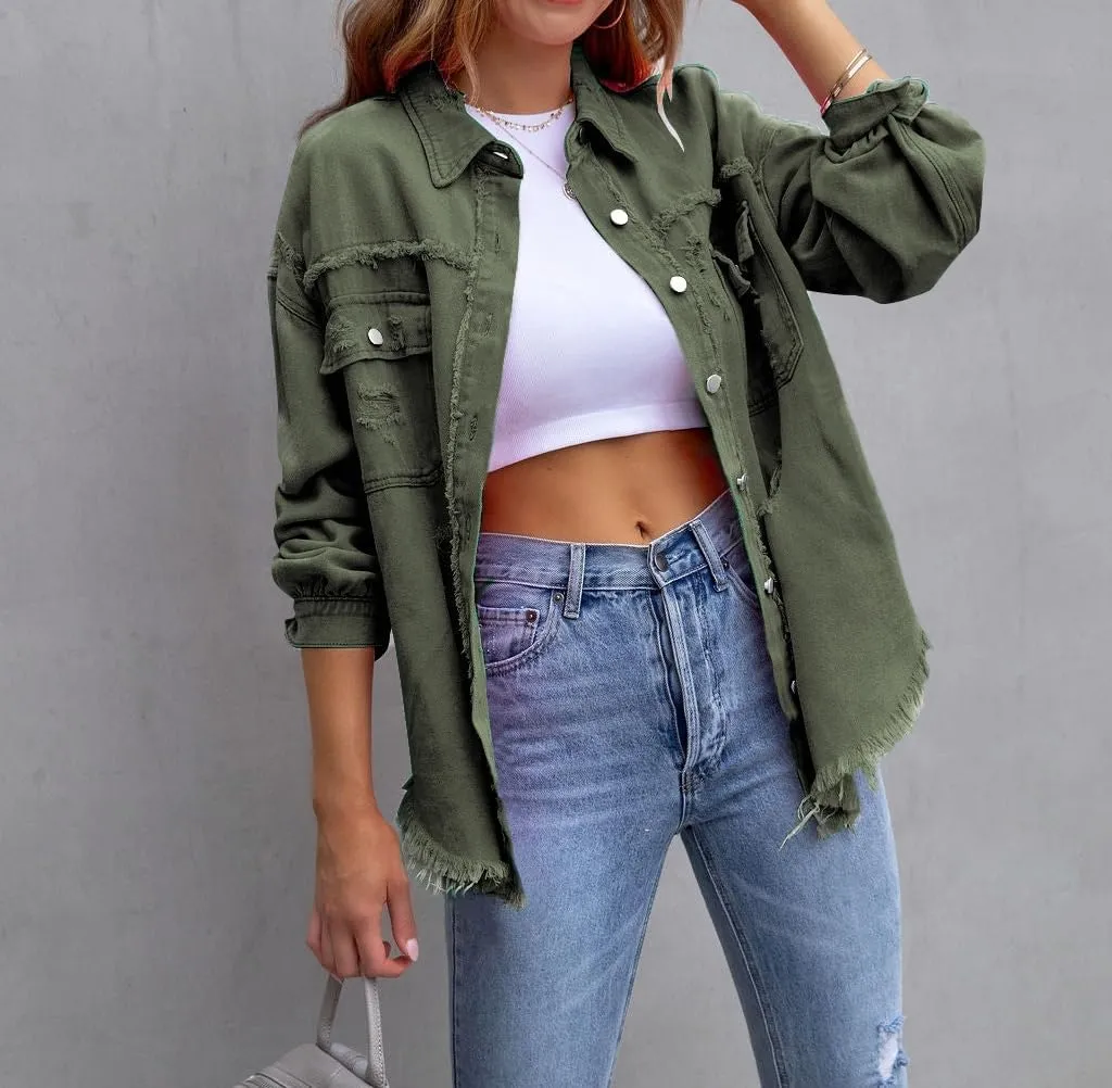Oversized Denim Jackets For Women Trendy,Casual Long Boyfriend Distresse Shacket Jean Jacket Fall Western Biker Coat