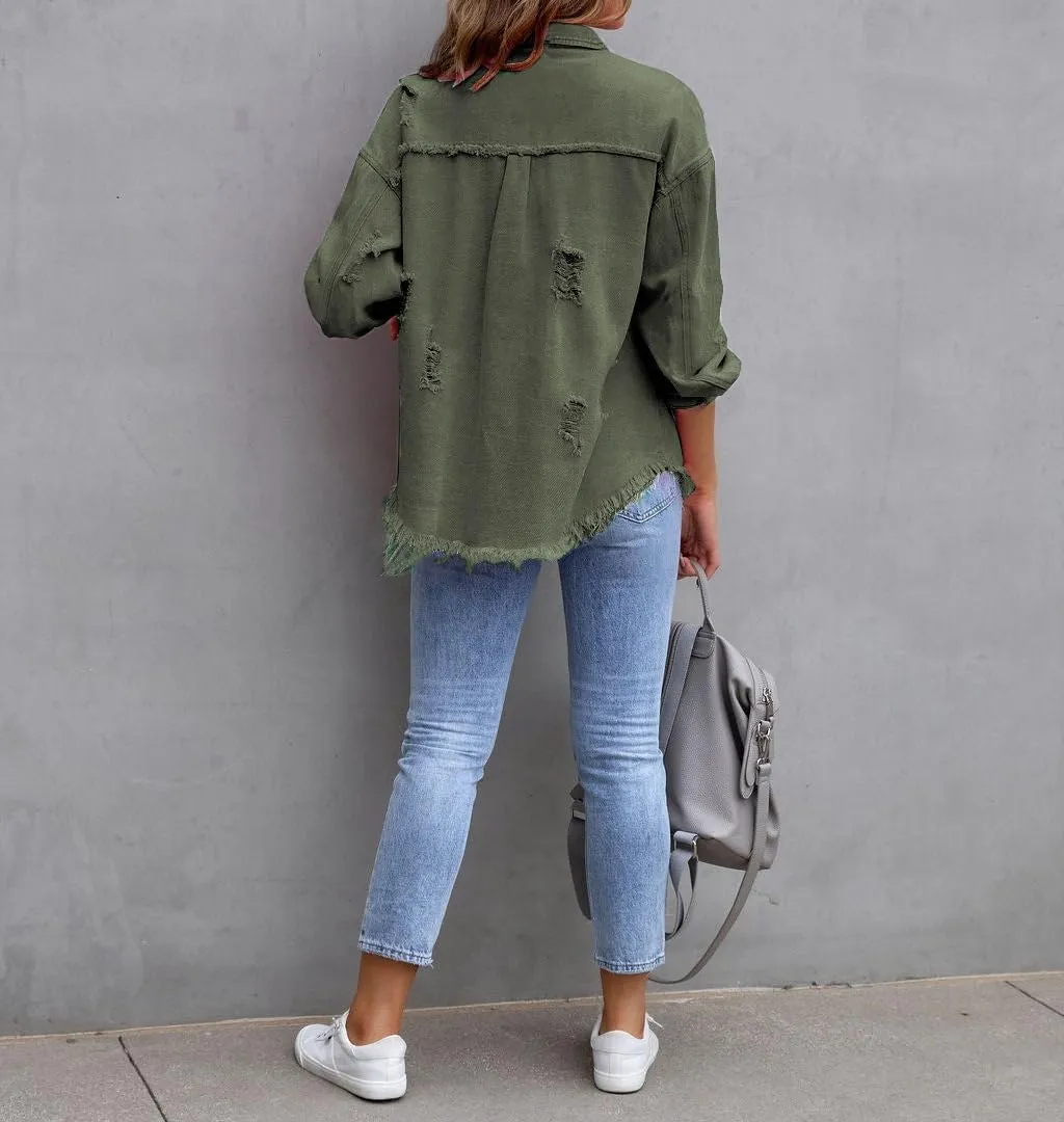 Oversized Denim Jackets For Women Trendy,Casual Long Boyfriend Distresse Shacket Jean Jacket Fall Western Biker Coat