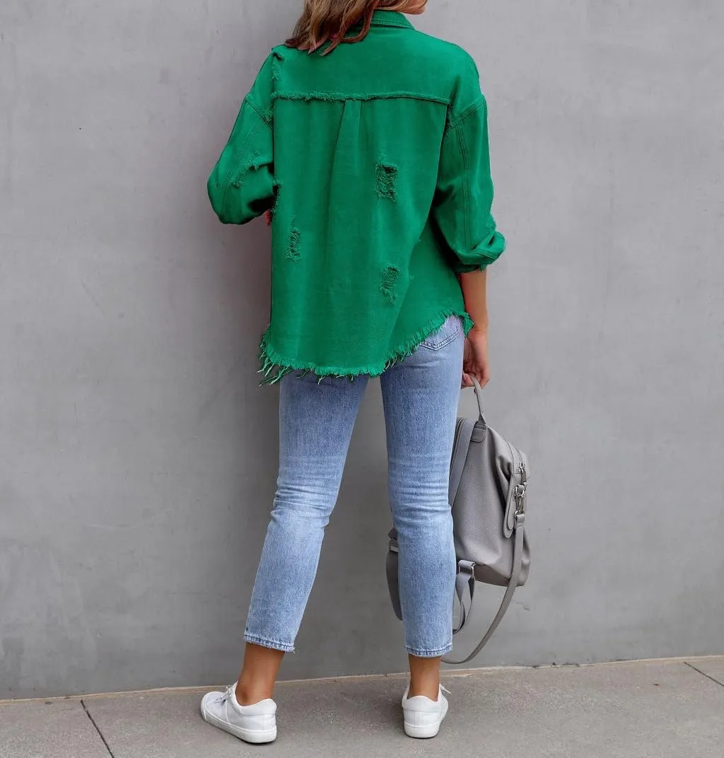 Oversized Denim Jackets For Women Trendy,Casual Long Boyfriend Distresse Shacket Jean Jacket Fall Western Biker Coat