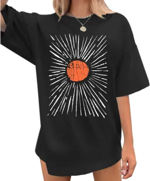 Oversized Sunshine Shirt Womens Sun Graphic Tees Vintage Boho Band T Shirts Aesthetic Hiking Shirts Casual Tops