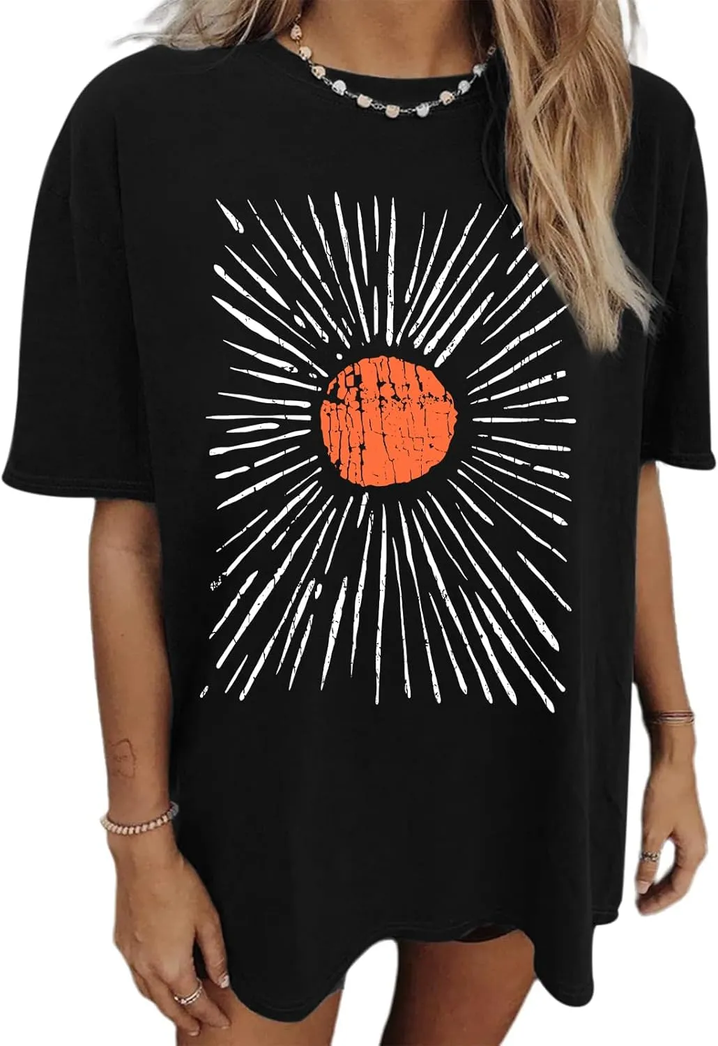 Oversized Sunshine Shirt Womens Sun Graphic Tees Vintage Boho Band T Shirts Aesthetic Hiking Shirts Casual Tops