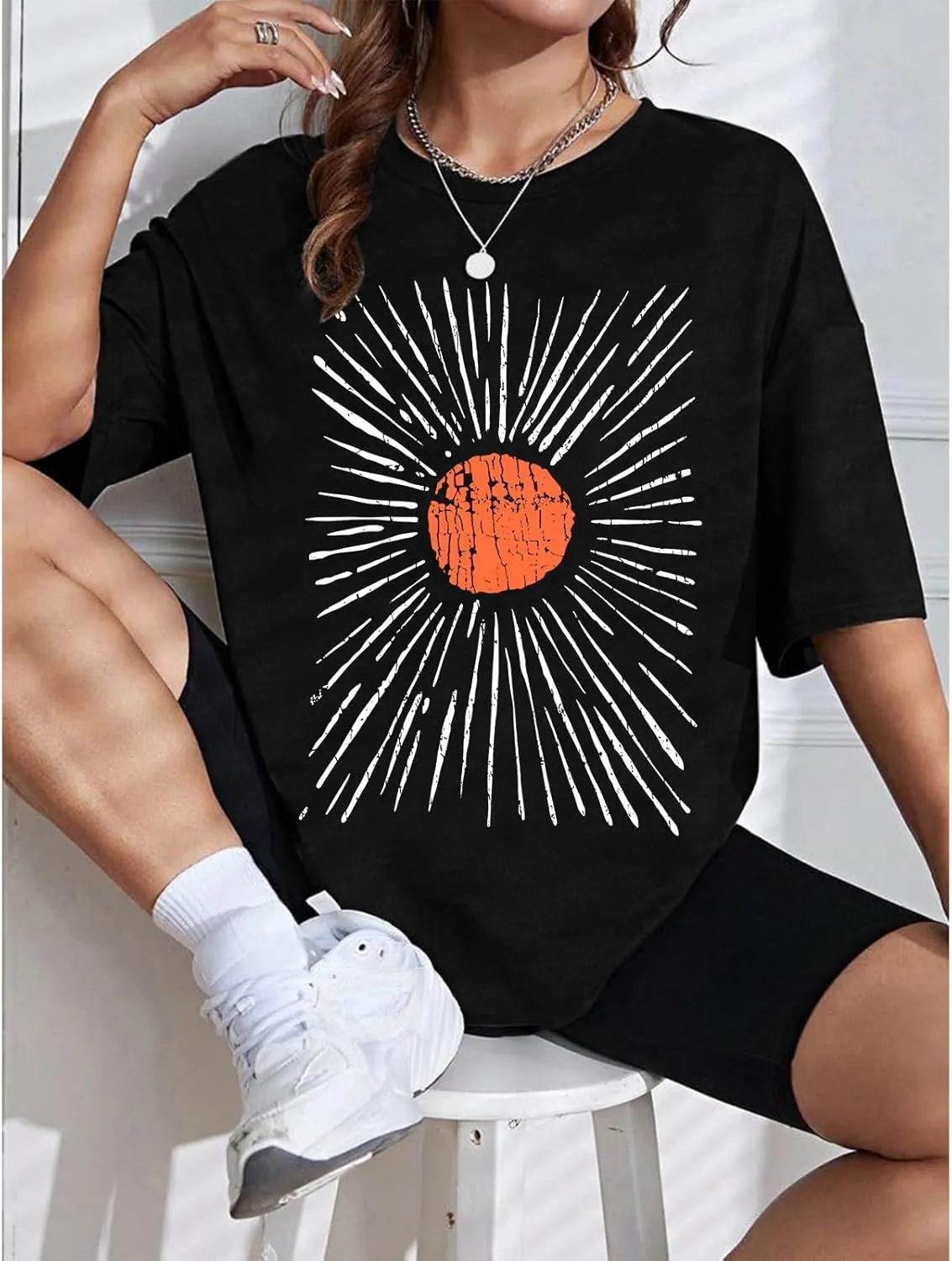 Oversized Sunshine Shirt Womens Sun Graphic Tees Vintage Boho Band T Shirts Aesthetic Hiking Shirts Casual Tops