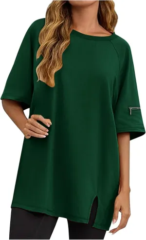 Oversized Tshirts for Women Workout Tops Drop Shoulder Round Neck Short Sleeve Gym Shirts Casual Loose Fit Basic Tee