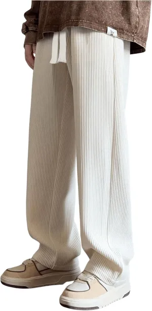 OYOANGLE Men's Drawstring Corduroy Pants Straight Leg Casual Long Trousers with Pockets