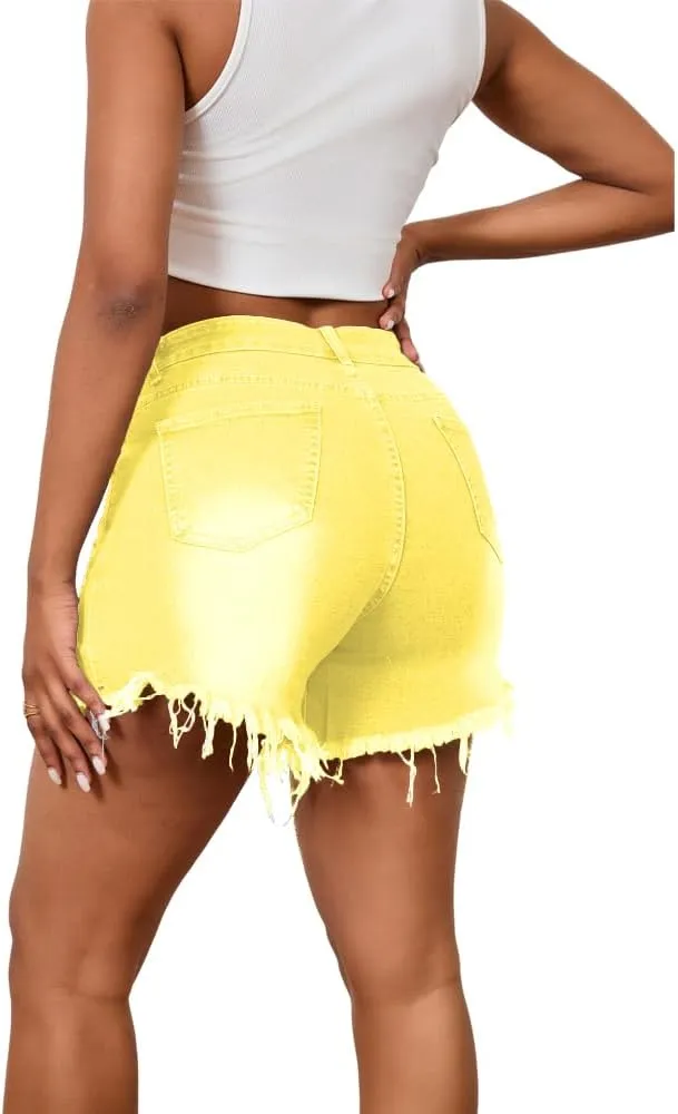 PINSV Women's High Waisted Crossover Denim Shorts