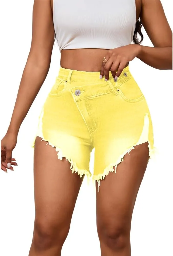 PINSV Women's High Waisted Crossover Denim Shorts