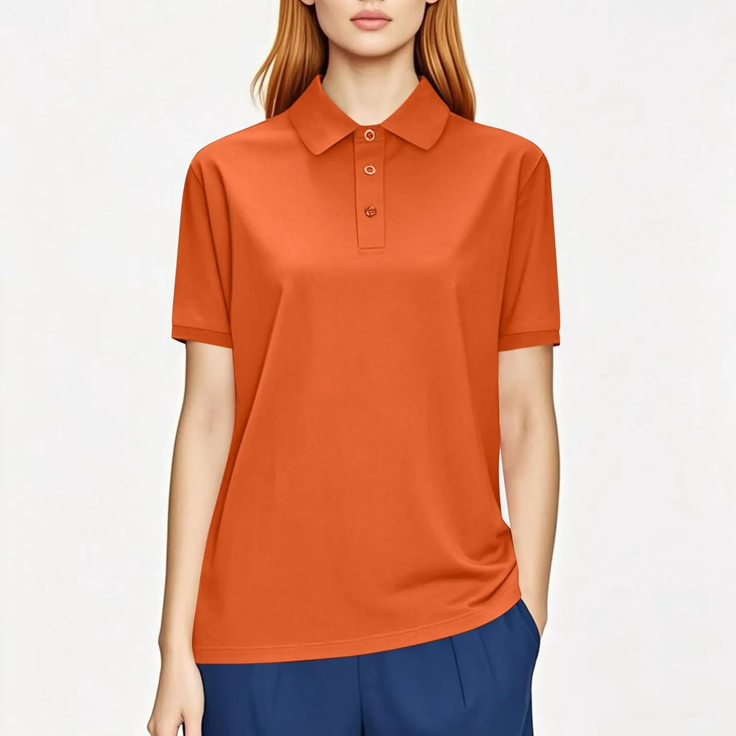 Plus Size Basic Golf Polo Shirts Women Summer Mesh Quick Dry Short Sleeve Button Up Collared T-Shirt Lightweight Casual Tops