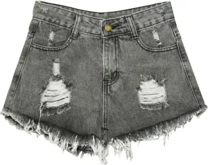 Plus Size Denim Shorts for Women High Waisted Ripped Stretchy Casual Trendy Jean Shorts with Frayed Raw Hem