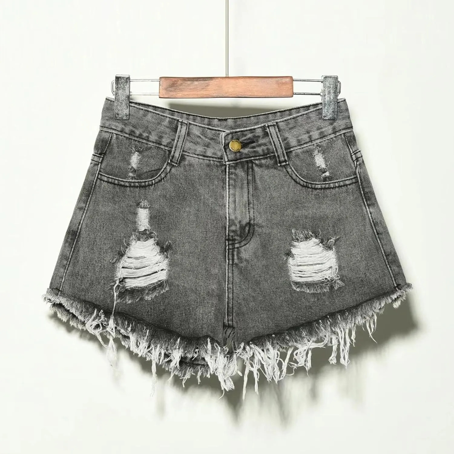 Plus Size Denim Shorts for Women High Waisted Ripped Stretchy Casual Trendy Jean Shorts with Frayed Raw Hem
