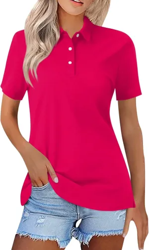 Polo Shirts for Women,2024 Summer Trendy American Flag Print 4Th of July Tops,Button V Neck Short Sleeve T-Shirts
