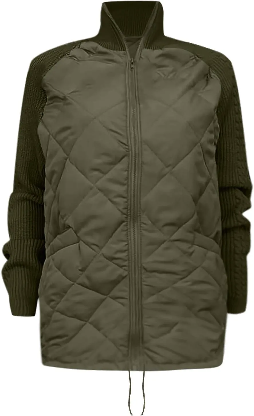 Quilted Jacket Women Zip Up Puffer Jacket Casual Long Sleeve Down Coat Stand Collar Winter Outwear with Pockets