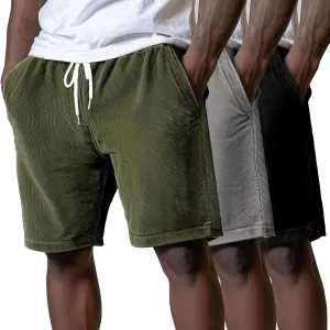 Riyiper 3 Pack Men's Corduroy Shorts L-5XL Big and Tall Drawstring Elastic Waist Pockets Loose Fit Casual 2025 Summer