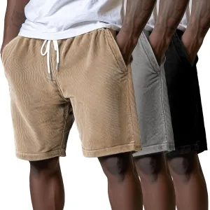 Riyiper 3 Pack Men's Corduroy Shorts L-5XL Big and Tall Drawstring Elastic Waist Pockets Loose Fit Casual 2025 Summer