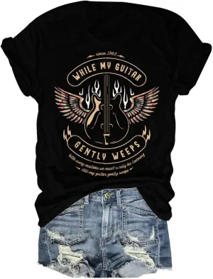 Rock Band T-Shirts for Women Vintage Rock and Roll Country Music Shirt Funny Concert Outfit Short Sleeve Vacation Tops