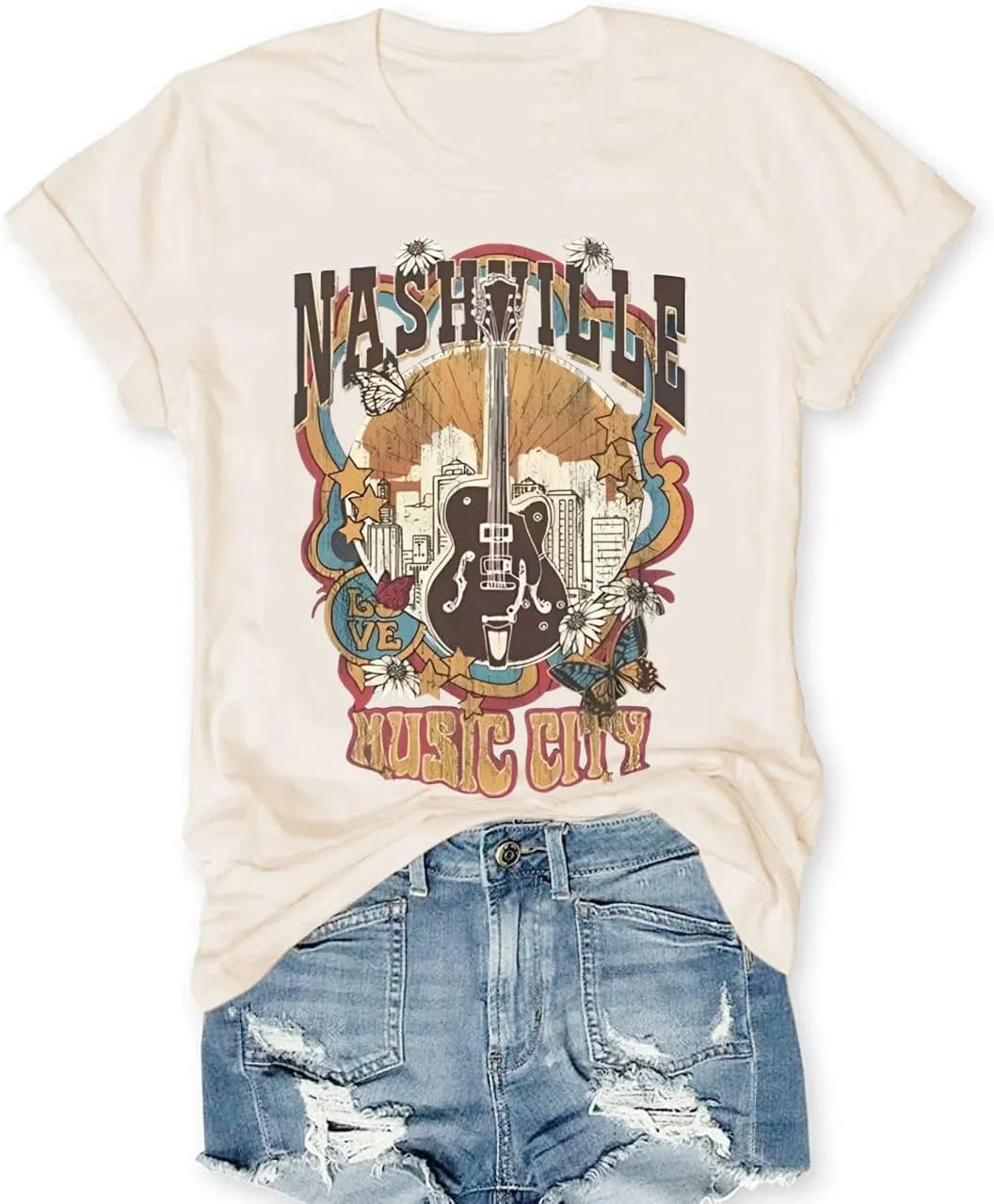 Rock Band T-Shirts for Women Vintage Rock and Roll Country Music Shirt Funny Concert Outfit Short Sleeve Vacation Tops
