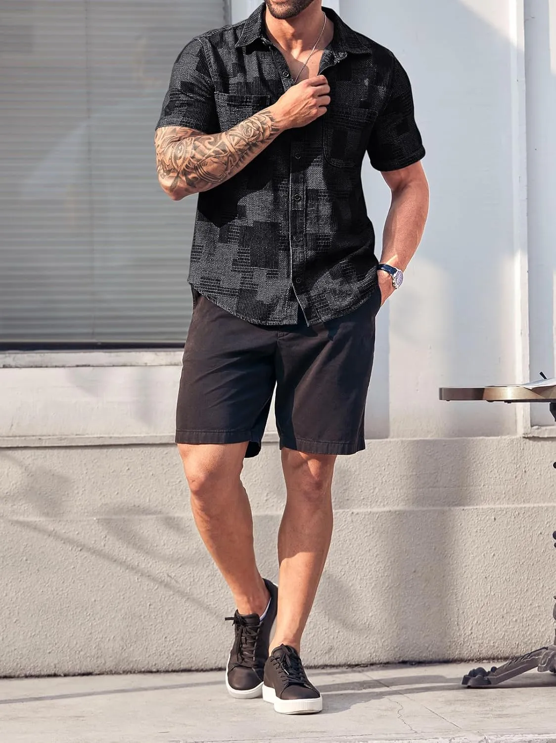 Runcati Mens Denim Shirts Short Sleeve Patchwork Button Down Casual Hippie Summer Jean Shirt