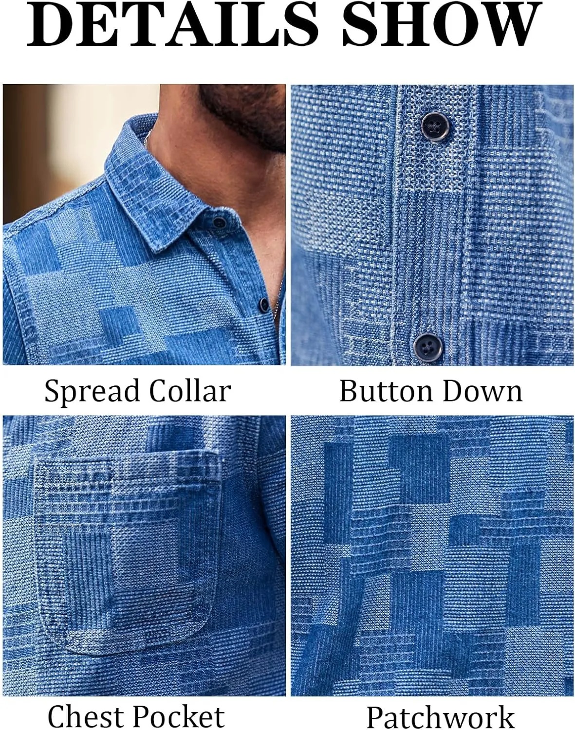 Runcati Mens Denim Shirts Short Sleeve Patchwork Button Down Casual Hippie Summer Jean Shirt