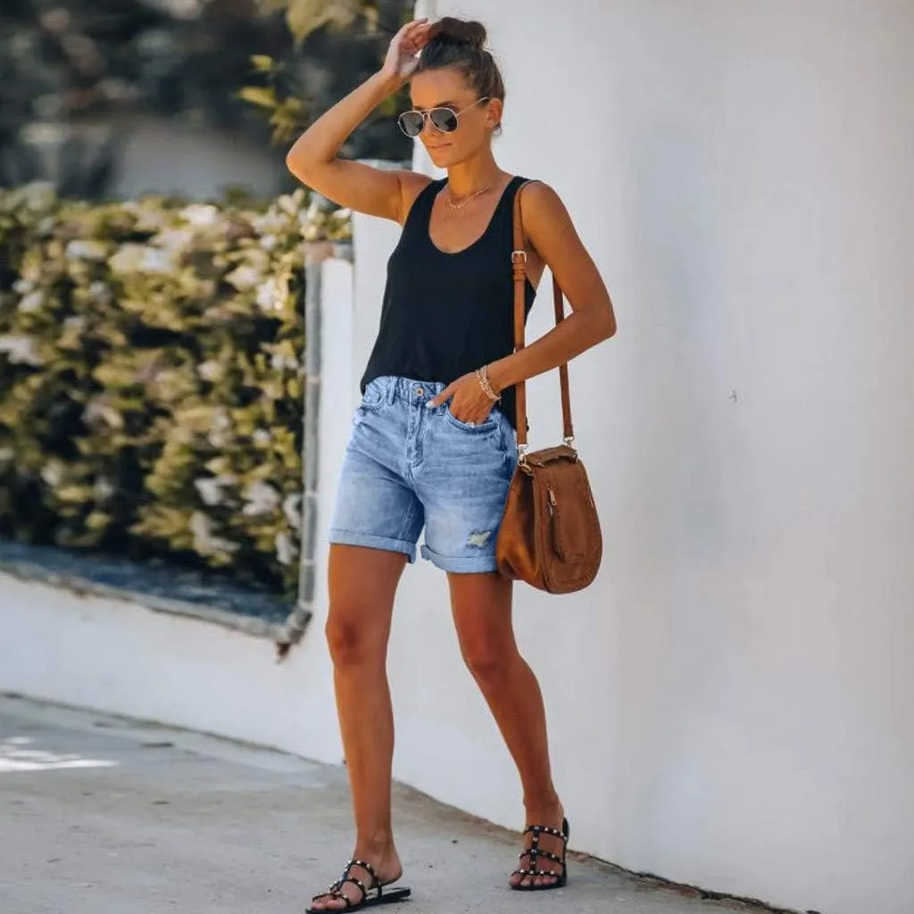 Shorts for Women Denim Ripped High Waisted Stretchy Summer Casual Jeans Shorts with Pockets