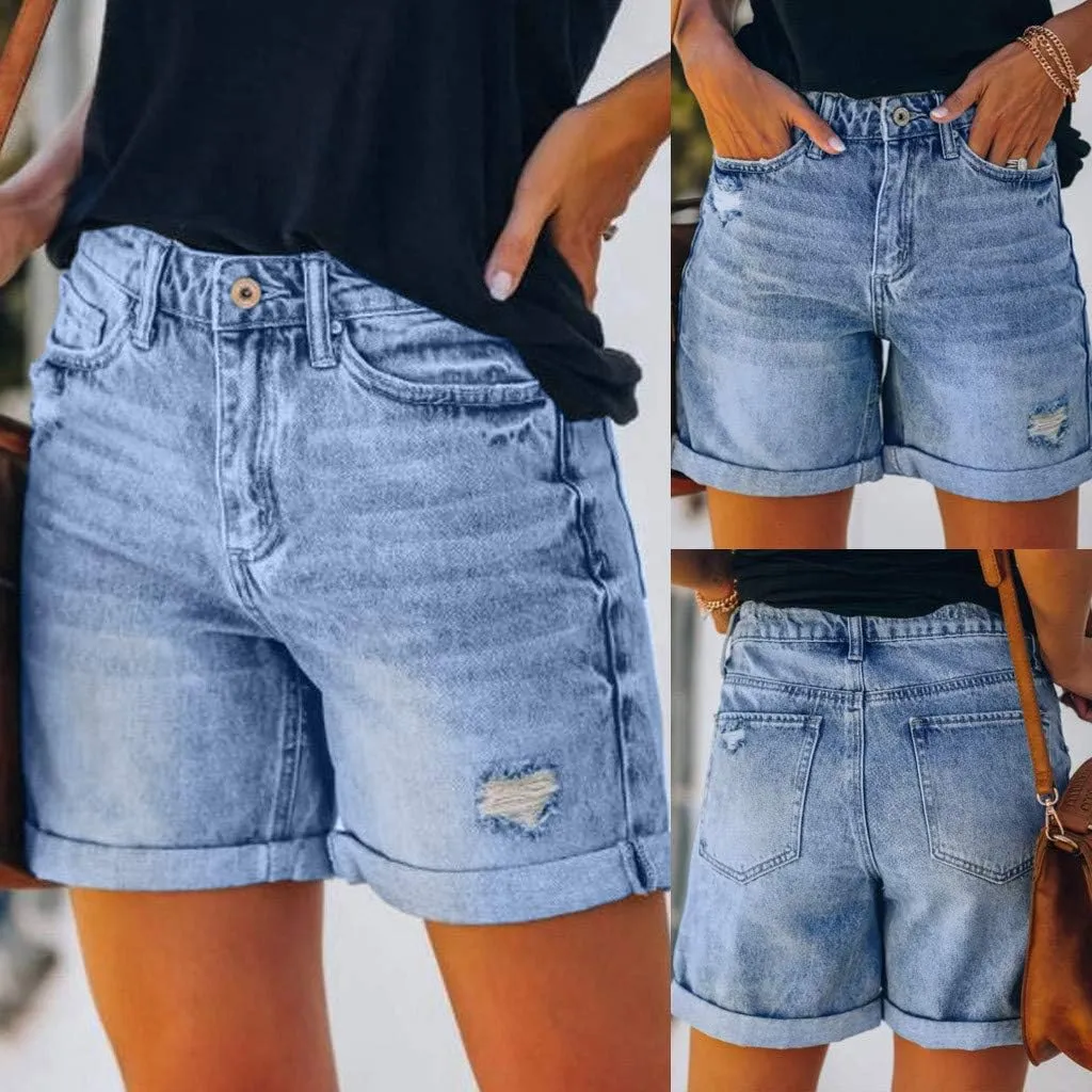 Shorts for Women Denim Ripped High Waisted Stretchy Summer Casual Jeans Shorts with Pockets